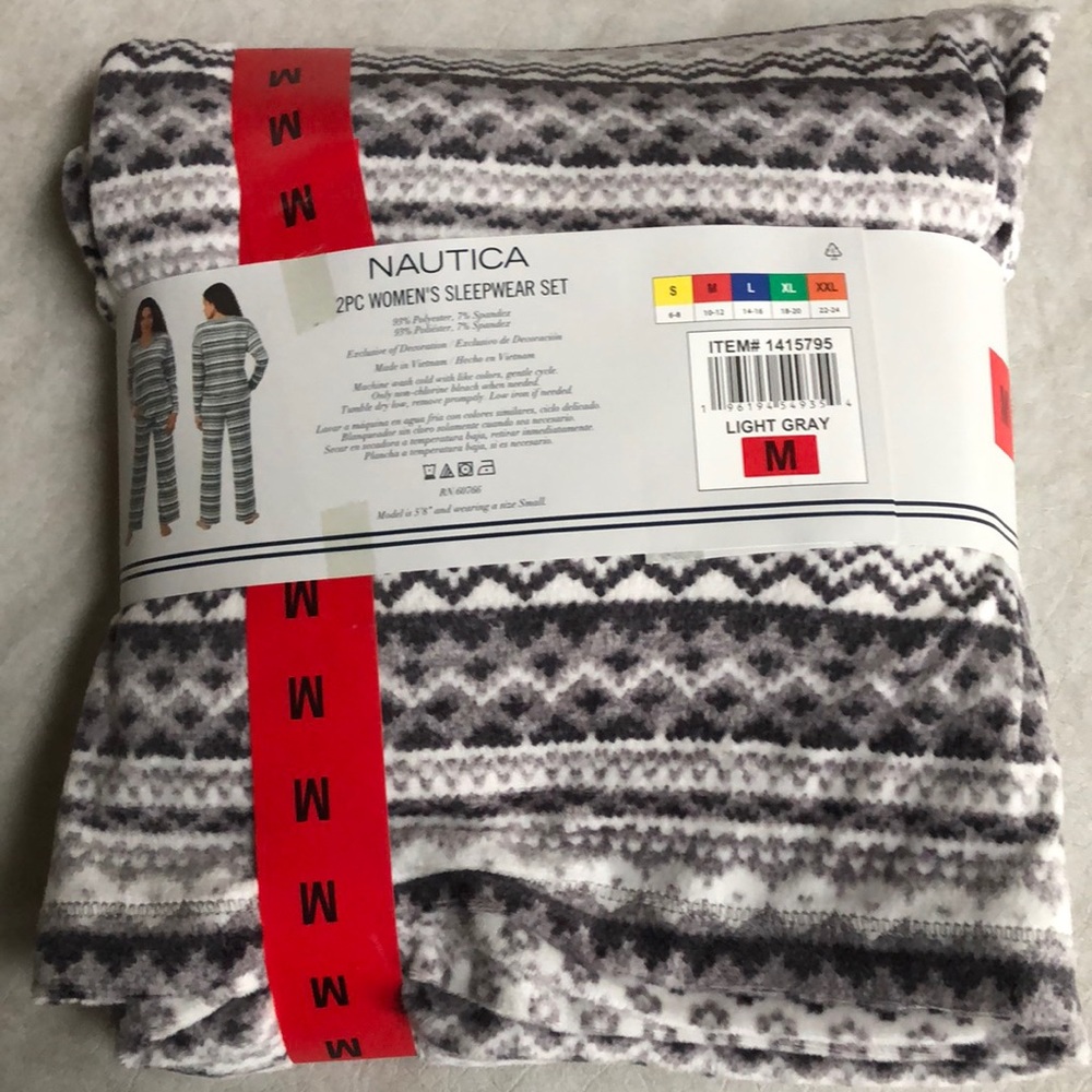 Nautica Ladies' 2-Piece Silky Stritch Fleece Sleepwear PJ Set Grey Size M - Picture 8 of 14